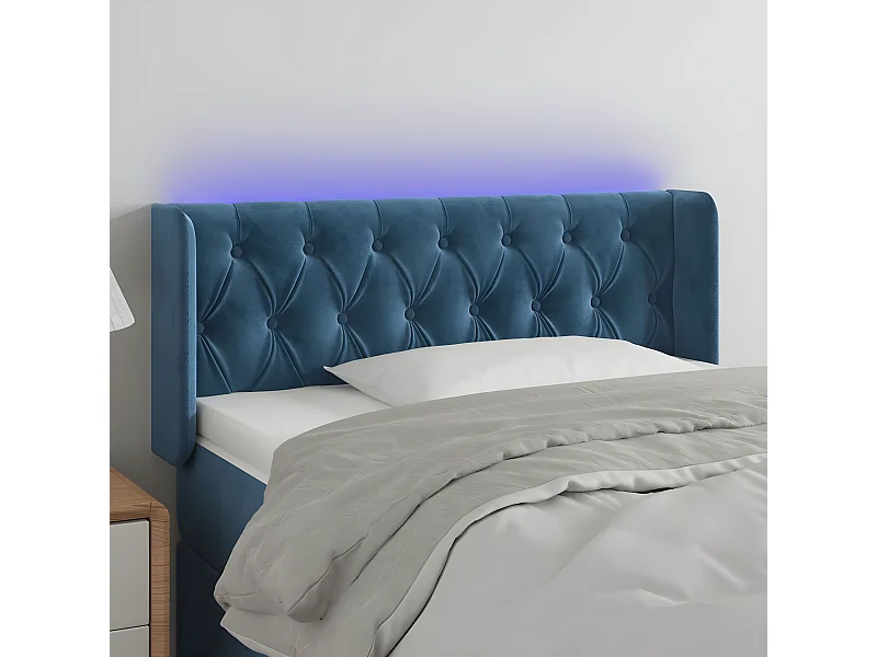 Cabeceira de cama c/ luzes LED veludo 93x16x78/88cm azul-escuro