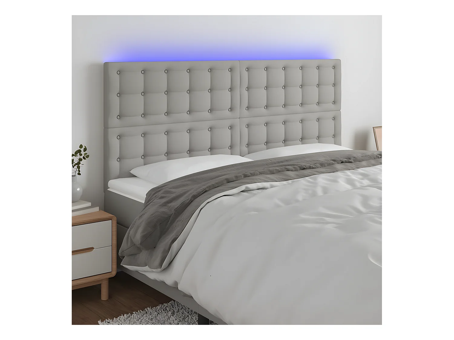 Tête de lit à LED Gris clair 160x5x118/128 cm Tissu