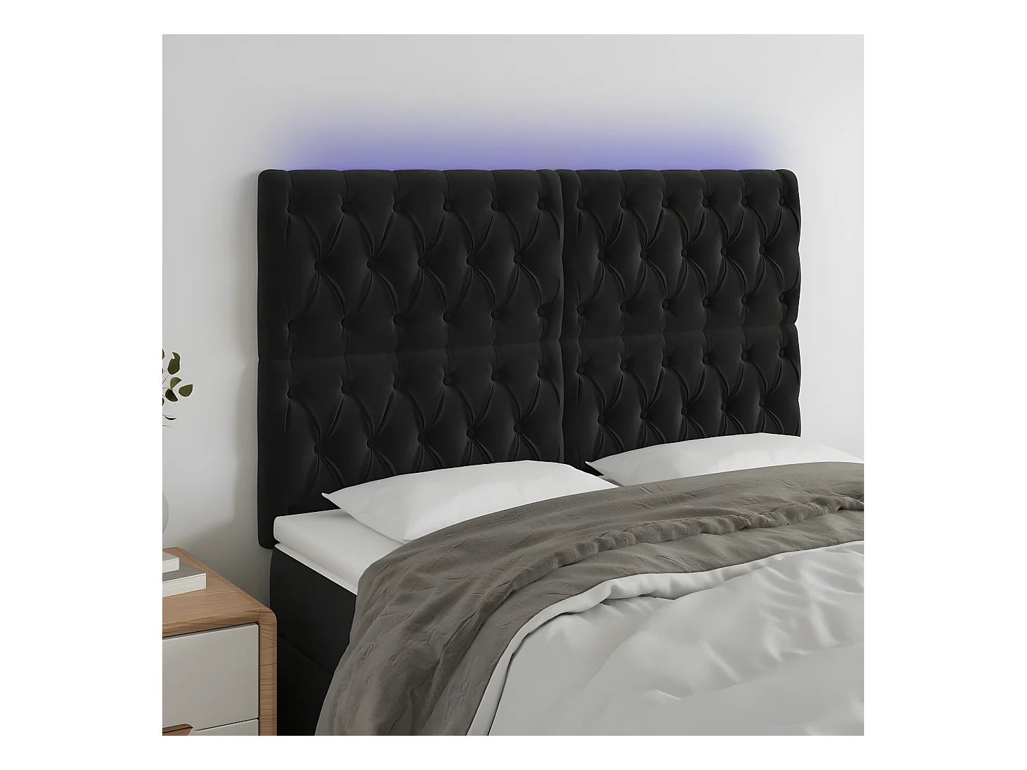 Tête de lit à LED Noir 144x7x118/128 cm Velours