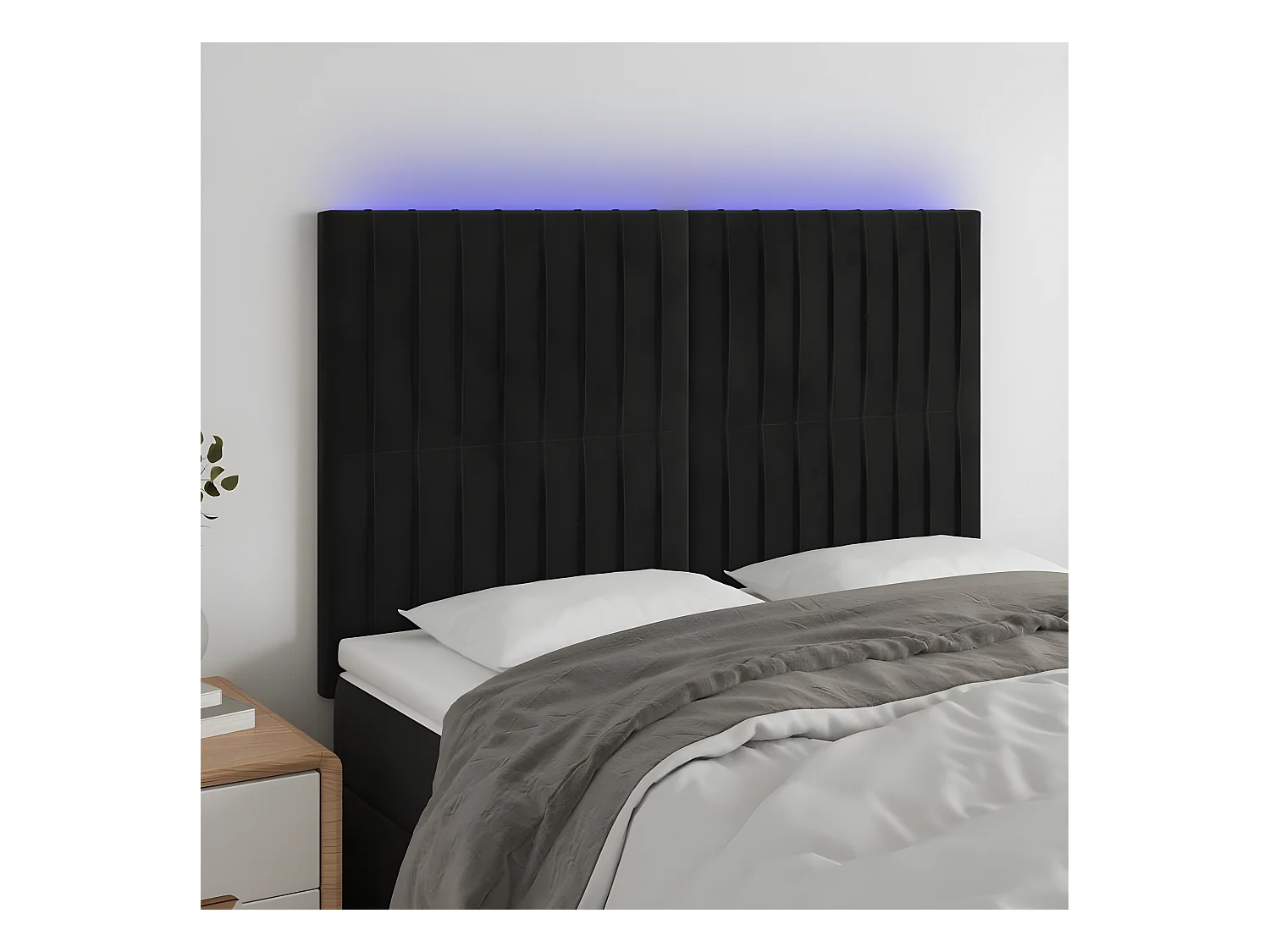 Tête de lit à LED Noir 144x5x118/128 cm Velours