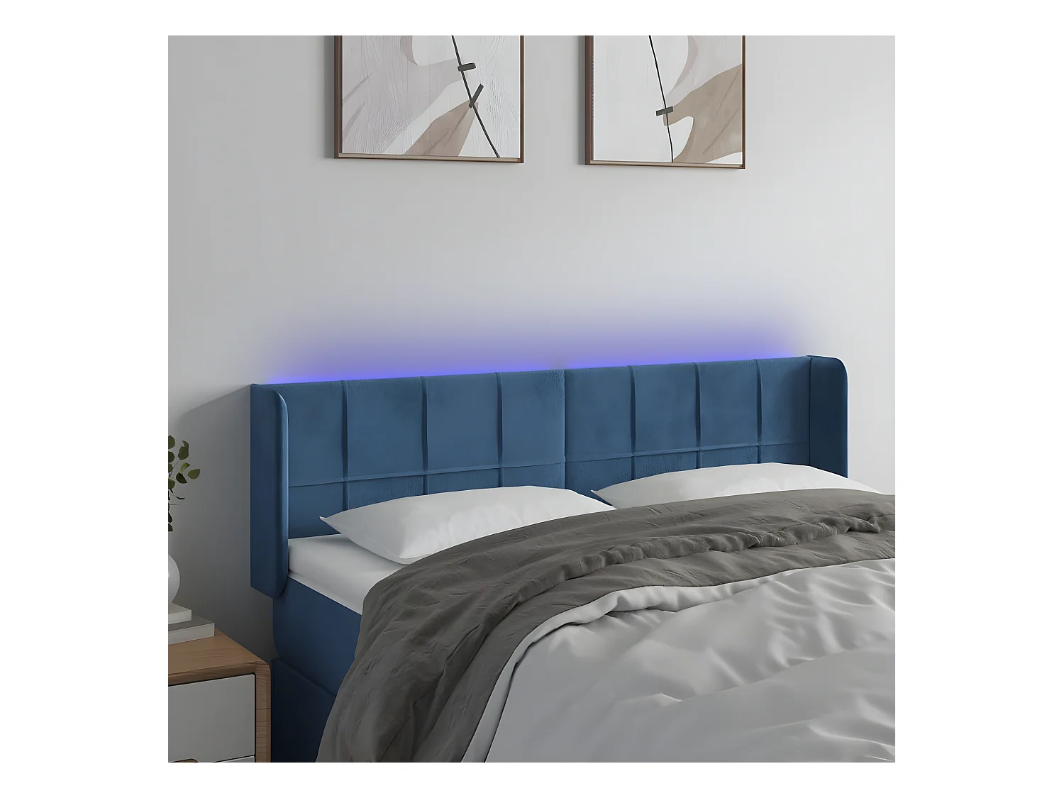 Hoofdbord LED 147x16x78/88 cm fluweel donkerblauw