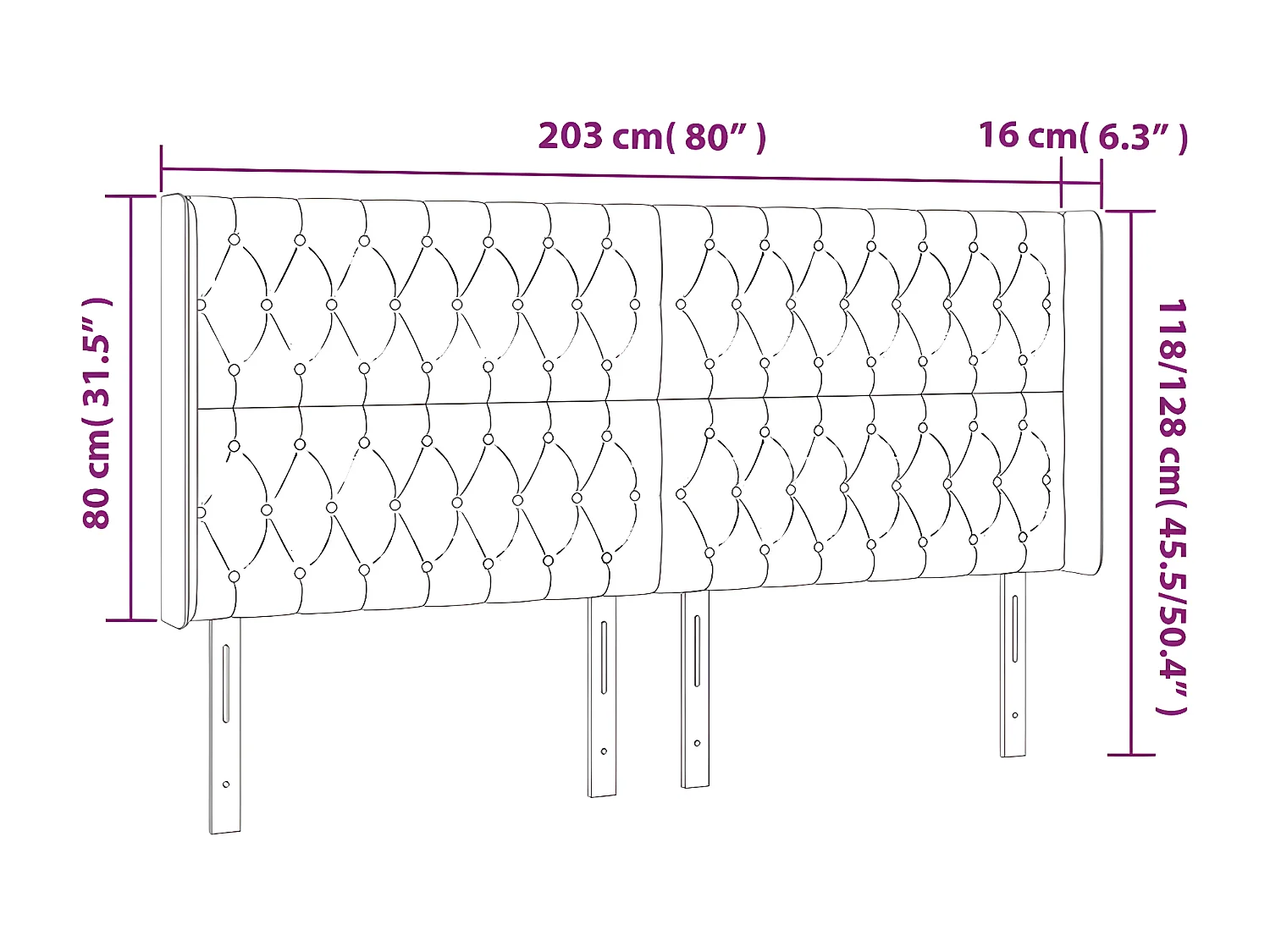 Tête de lit avec oreilles Taupe 203x16x118/128 cm Tissu