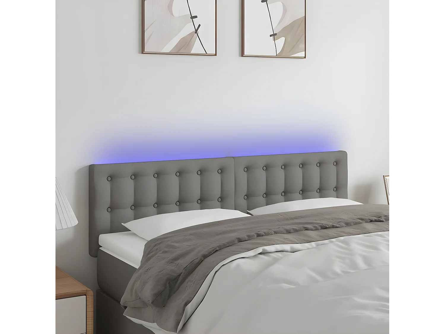 Tête de lit à LED Gris foncé 144x5x78/88 cm Tissu