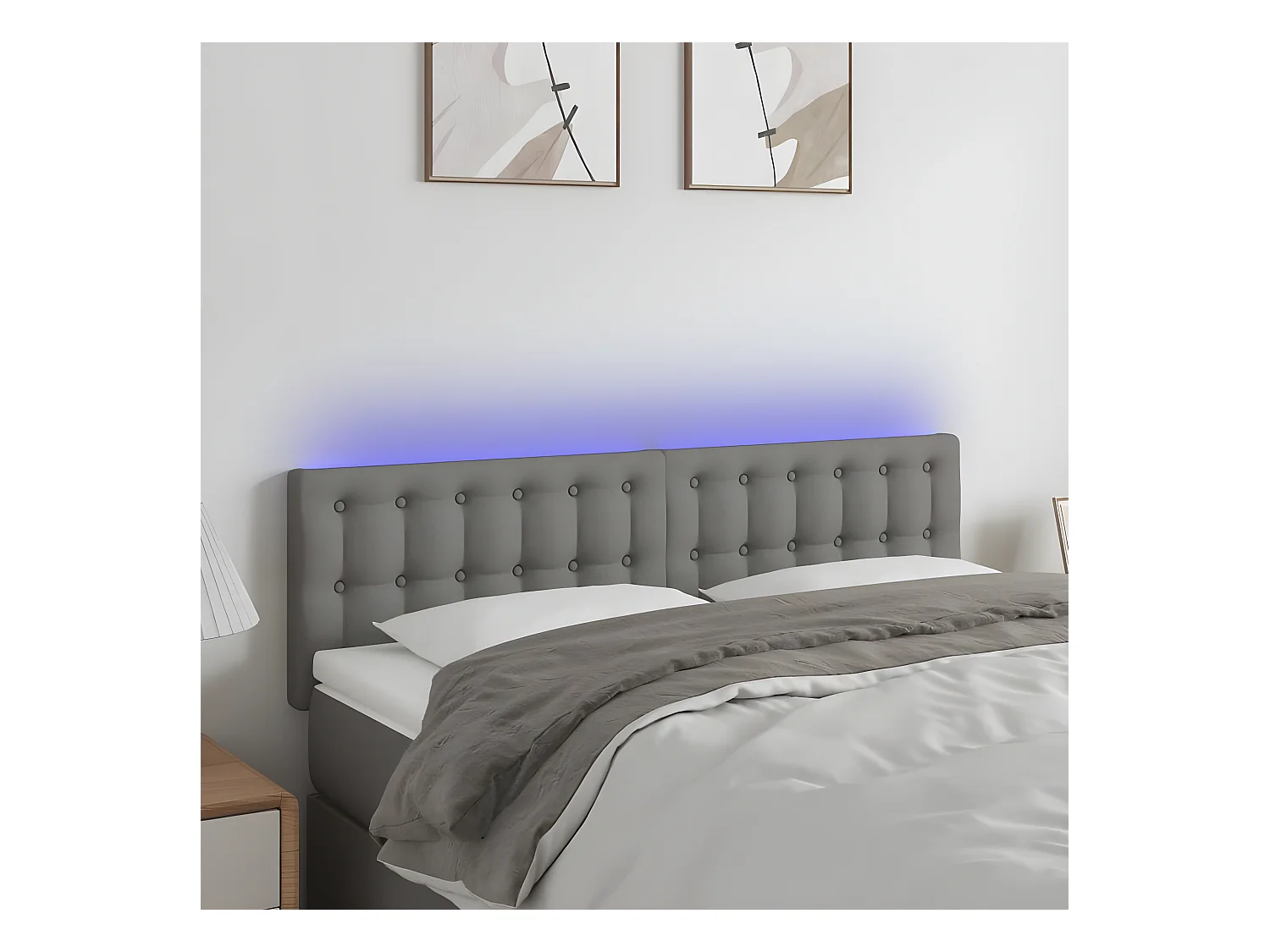 Tête de lit à LED Gris foncé 144x5x78/88 cm Tissu