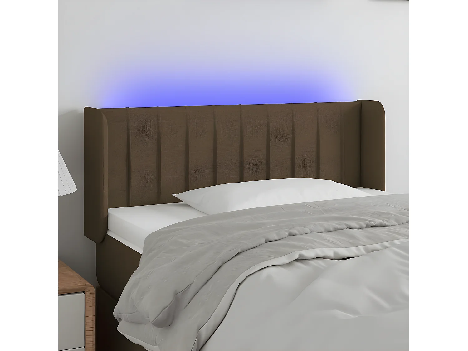 Cabeceira de cama c/ luzes LED tecido 83x16x78/88 cm castanho
