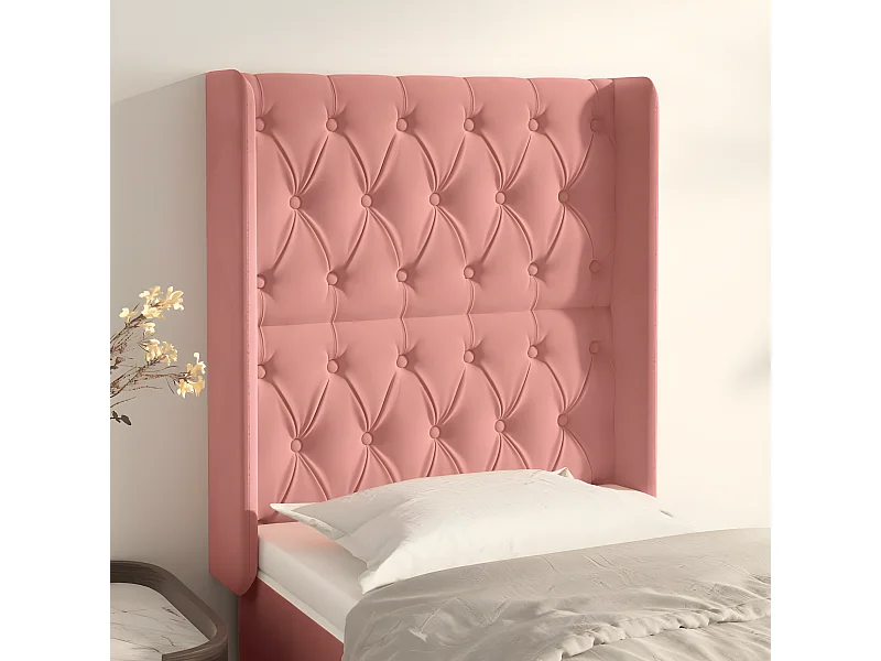 Cabecero con orejas de terciopelo rosa 83x16x118/128 cm