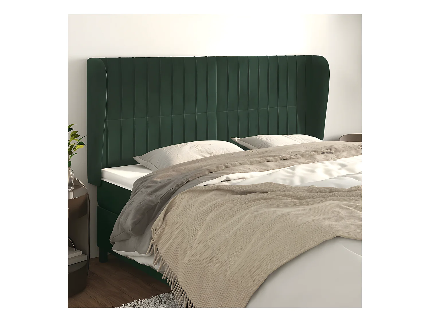 Tête de lit avec oreilles Vert foncé 203x23x118/128 cm Velours