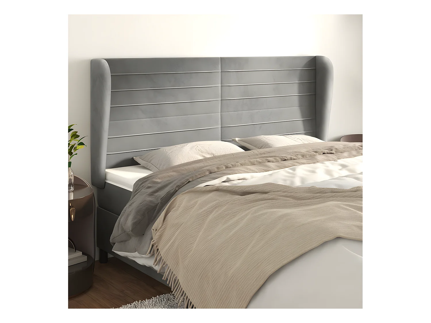 Tête de lit avec oreilles Gris clair 163x23x118/128 cm Velours