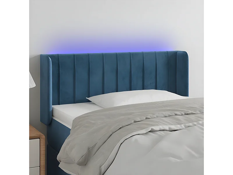 Cabecero con LED de terciopelo azul oscuro 103x16x78/88 cm