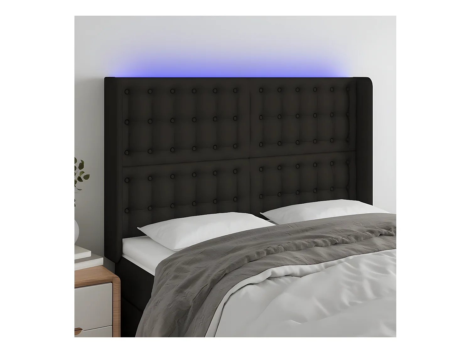 Hoofdbord LED 147x16x118/128 cm stof zwart