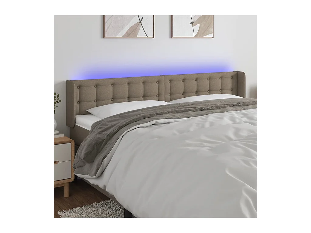 Hoofdbord LED 203x16x78/88 cm stof taupe