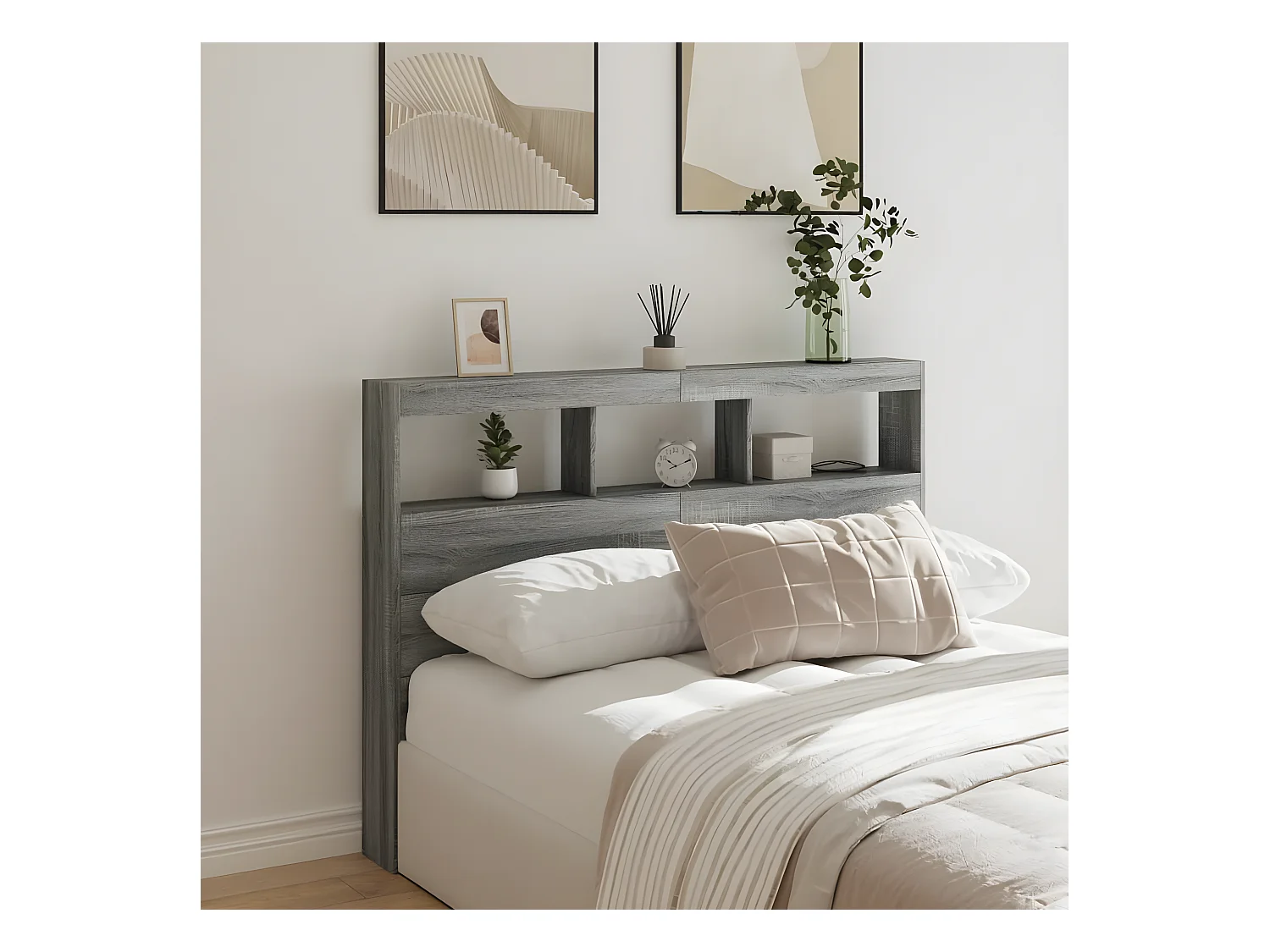 Armoire tête de lit avec LED sonoma gris 140x17x102 cm