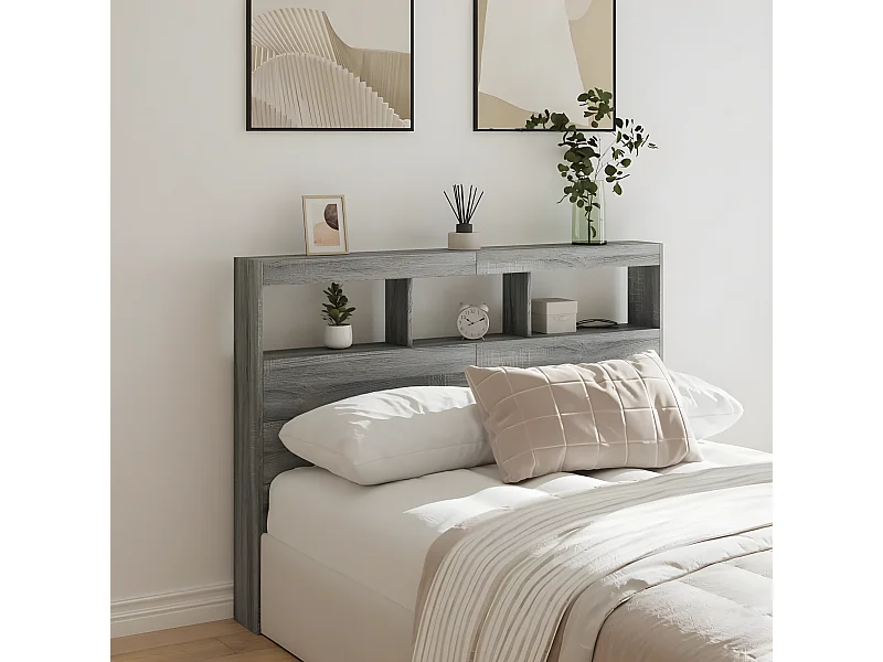 Armoire tête de lit avec LED sonoma gris 140x17x102 cm