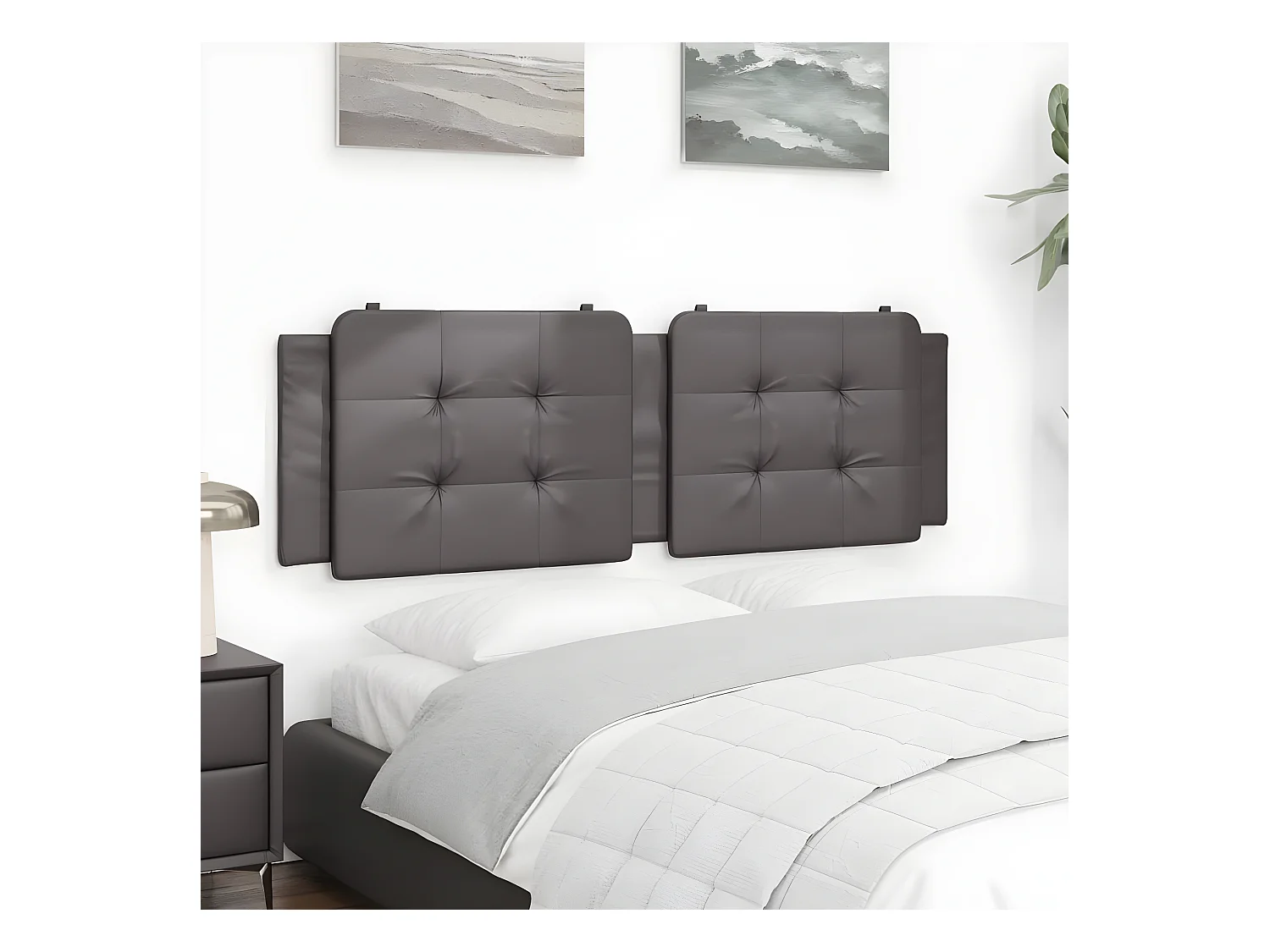 Coussin de tête de lit gris 160 cm similicuir