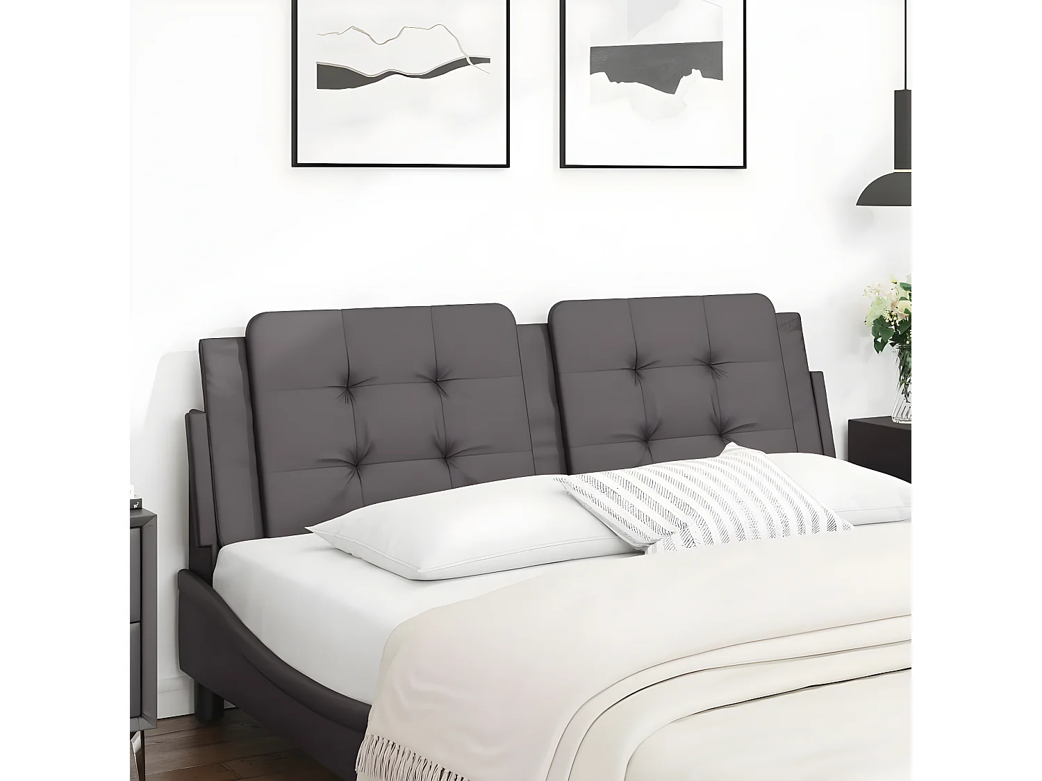 Coussin de tête de lit gris 160 cm similicuir