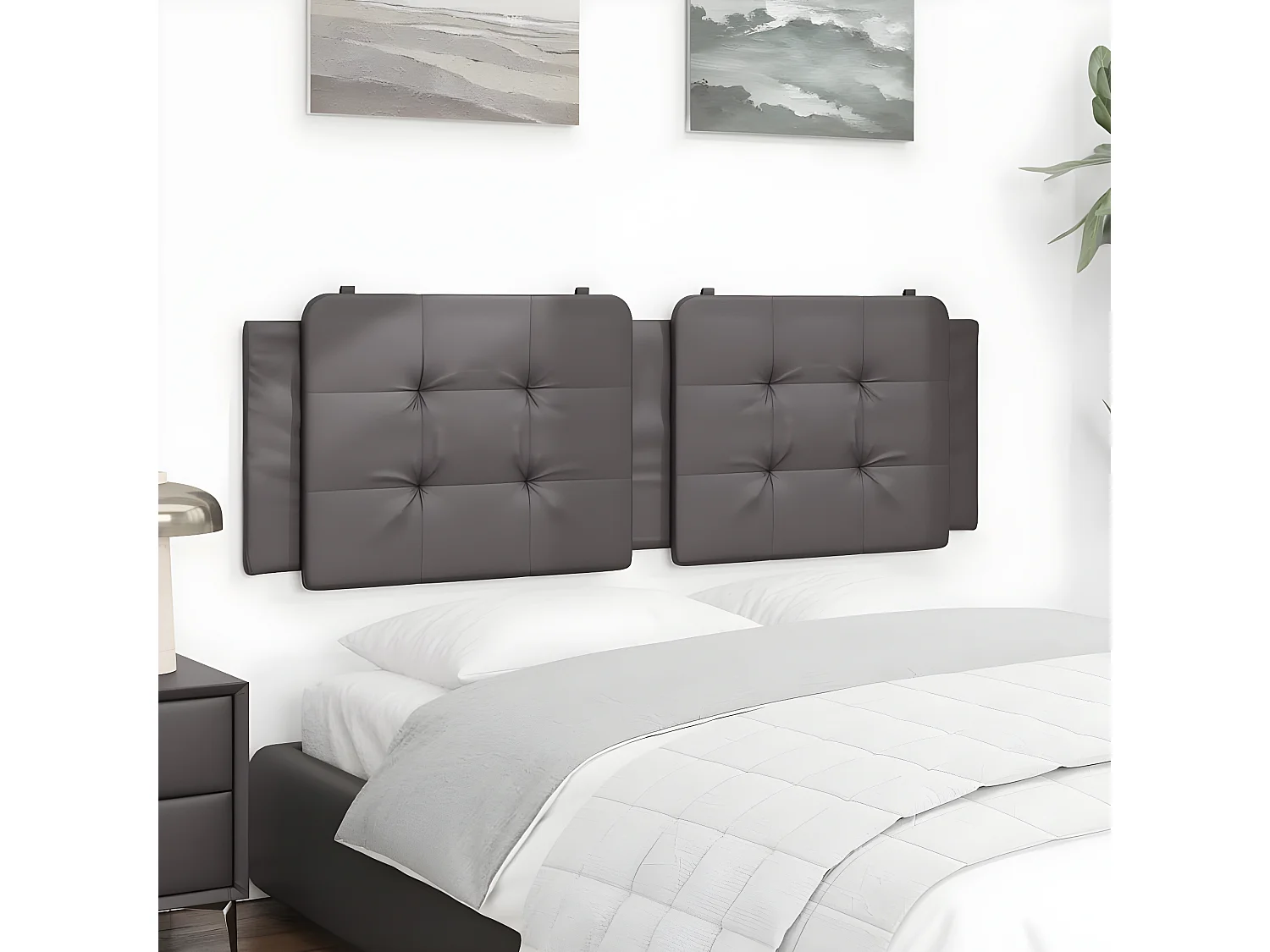 Coussin de tête de lit gris 160 cm similicuir