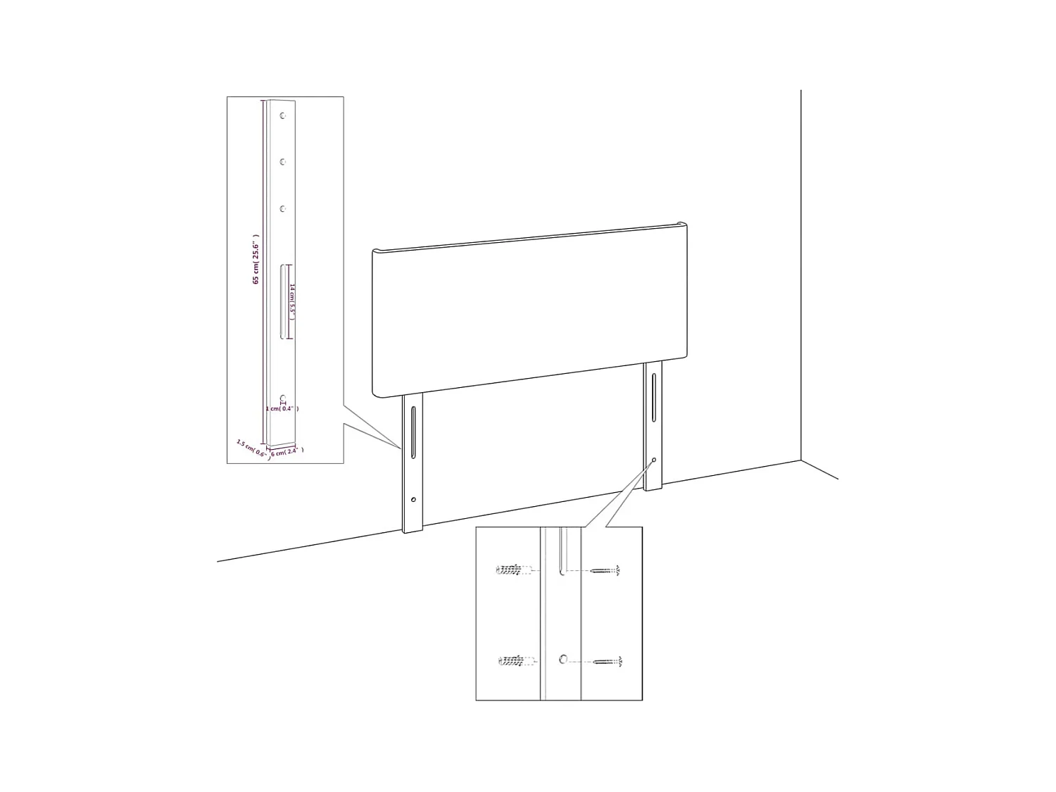 Hoofdbord met randen 203x16x78/88 cm stof donkerbruin