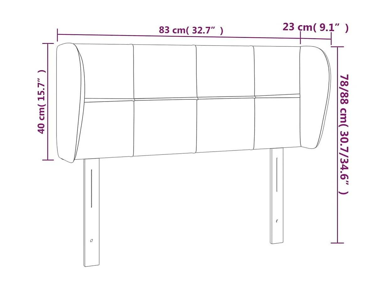 Cabeceira de cama c/ abas veludo 83x23x78/88 cm rosa