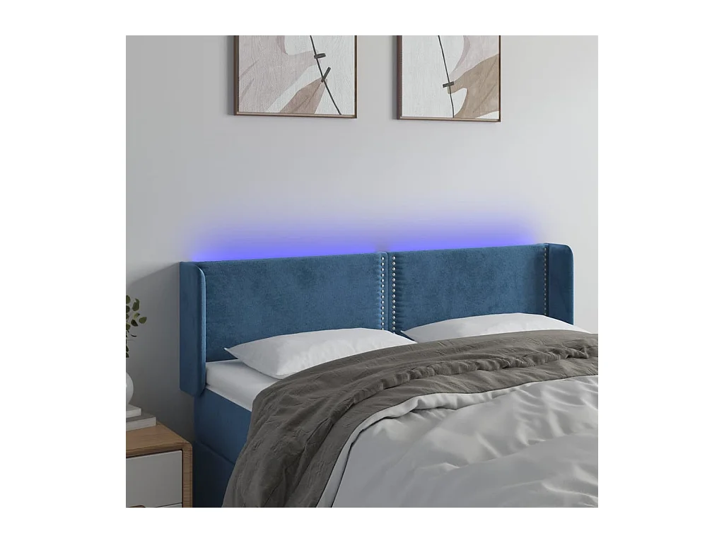 Hoofdbord LED 147x16x78/88 cm fluweel donkerblauw