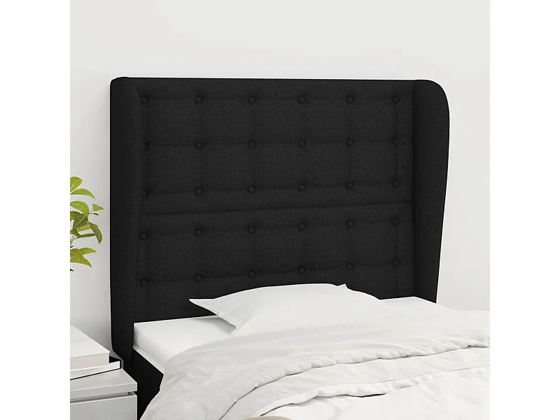 Tête de lit avec oreilles Noir 83x23x118/128 cm Tissu