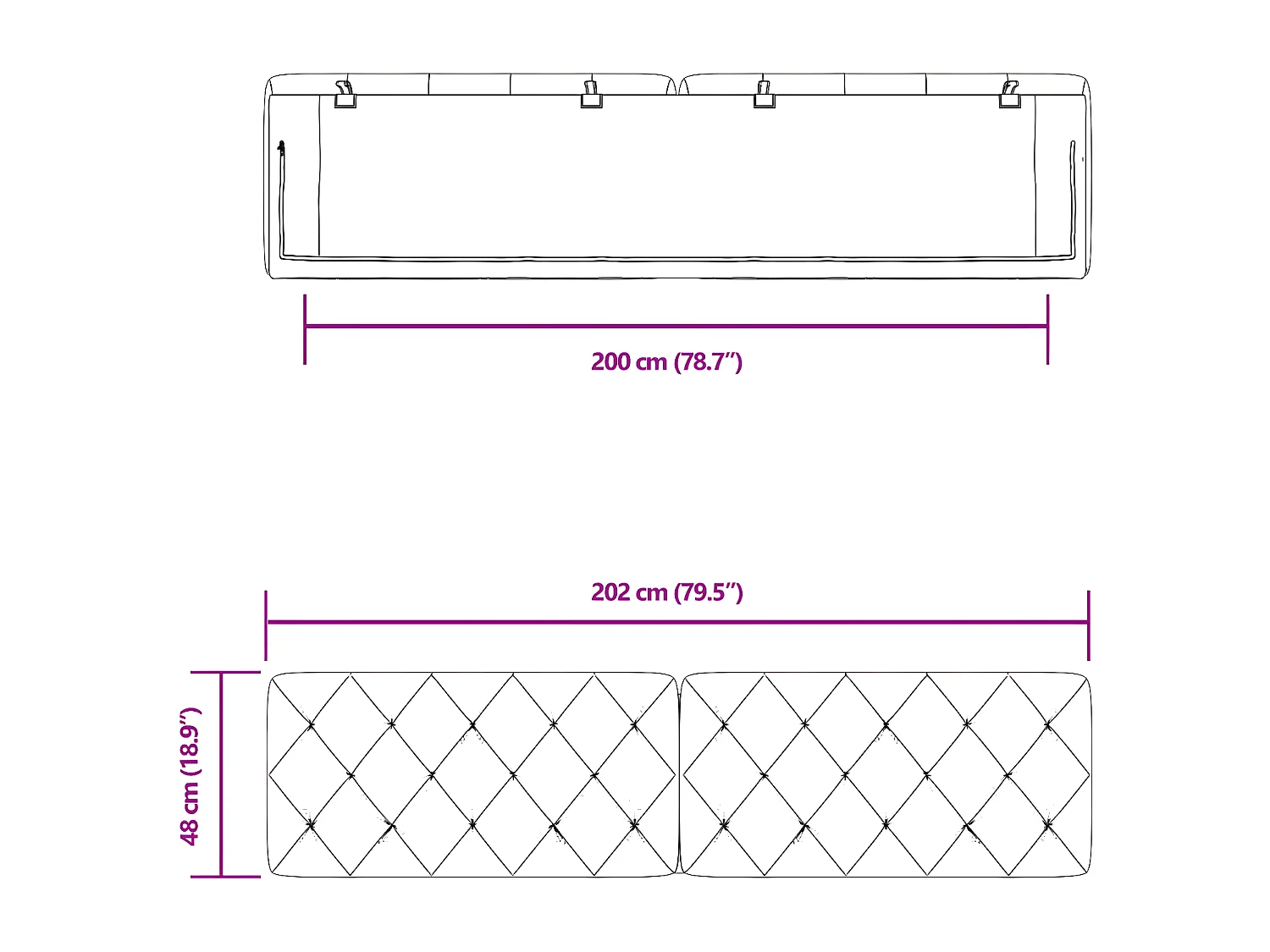 Coussin de tête de lit noir 200 cm velours