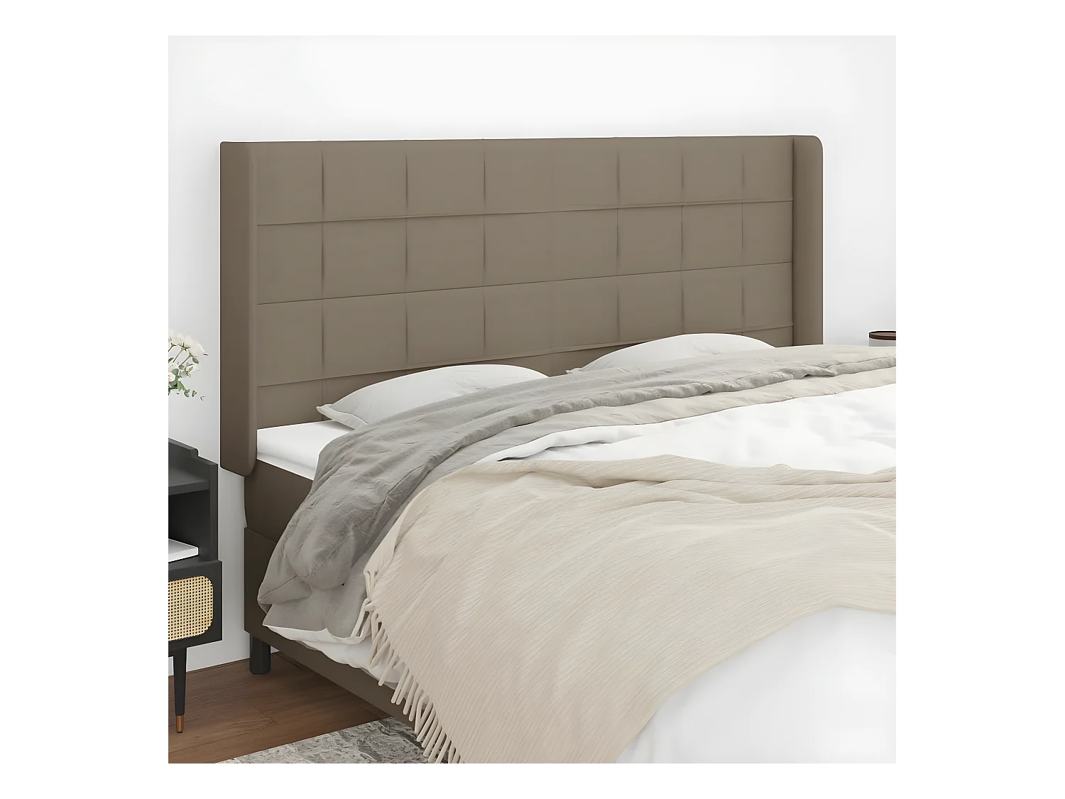 Hoofdbord met randen 183x16x118/128 cm stof taupe