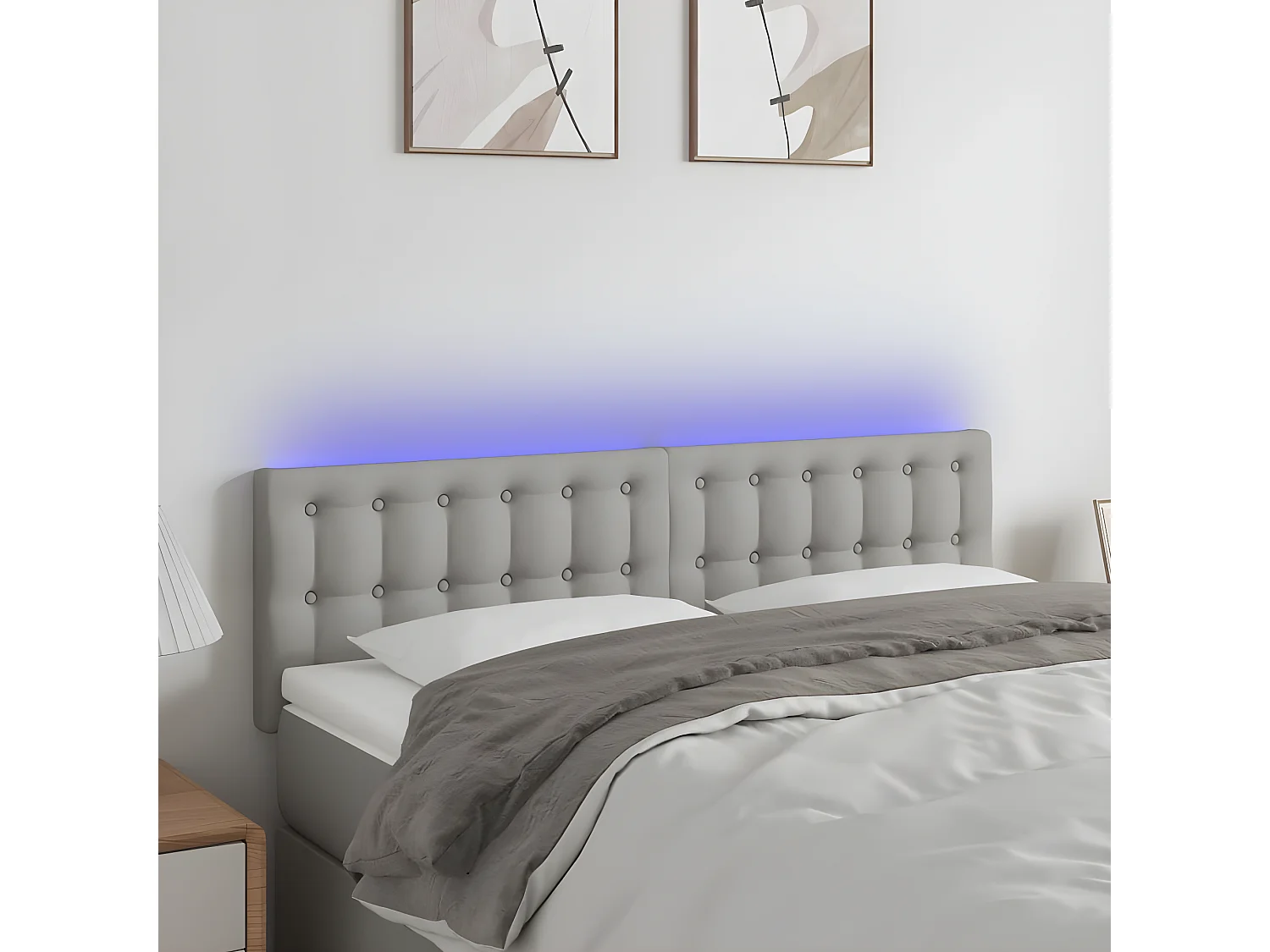 Tête de lit à LED Gris clair 144x5x78/88 cm Tissu