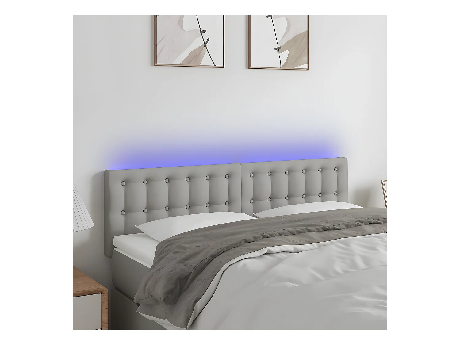 Tête de lit à LED Gris clair 144x5x78/88 cm Tissu