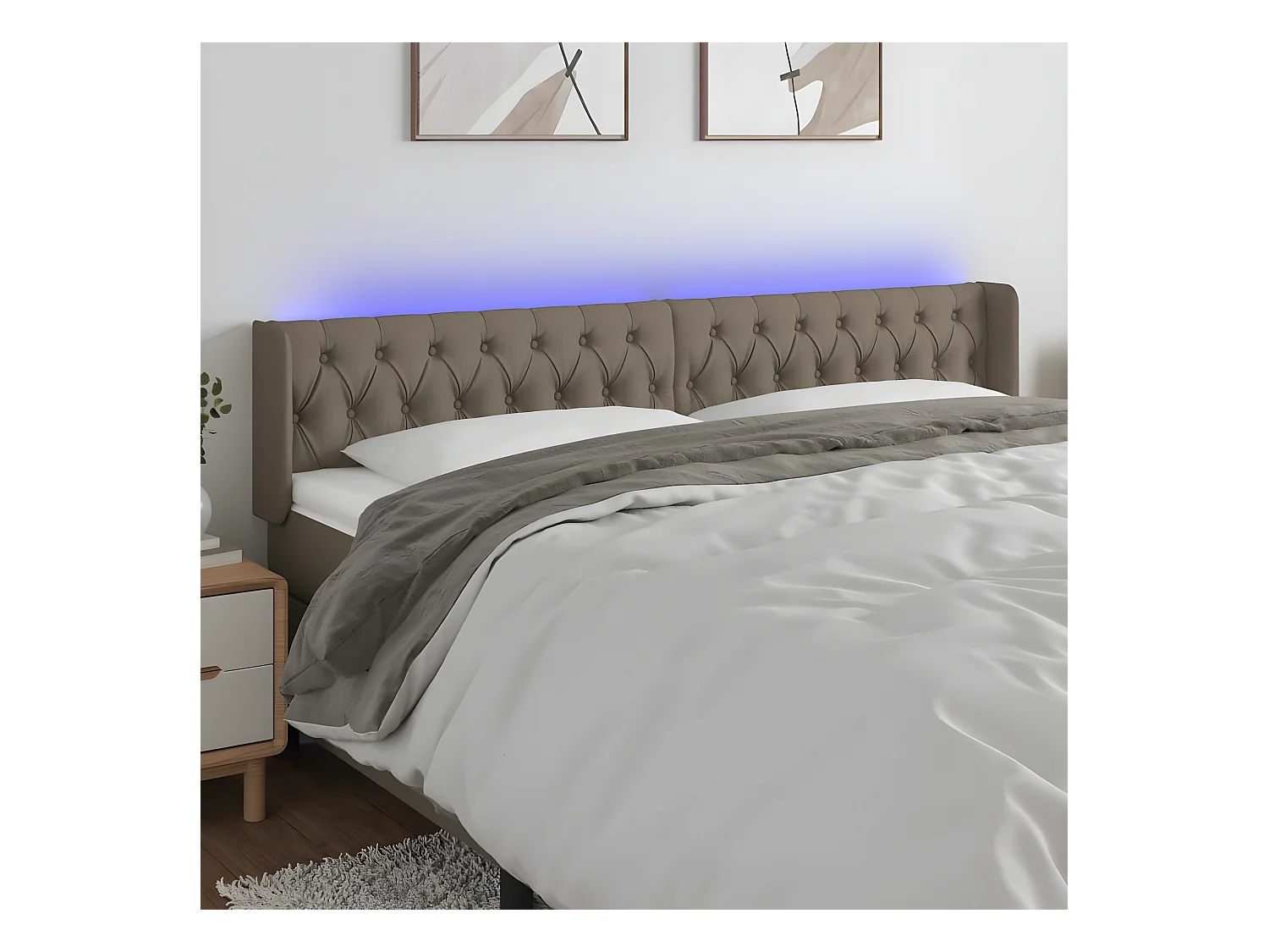 Tête de lit à LED Taupe 203x16x78/88 cm Tissu