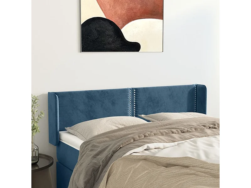 Cabecero de terciopelo azul oscuro 147x16x78/88 cm