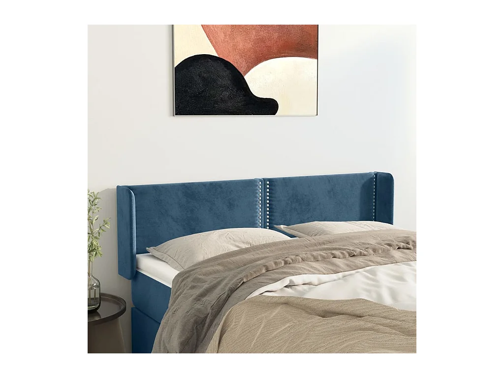 Tête de lit avec oreilles Bleu foncé 147x16x78/88 cm Velours