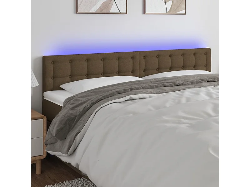 Tête de lit à LED Marron foncé 200x5x78/88 cm Tissu