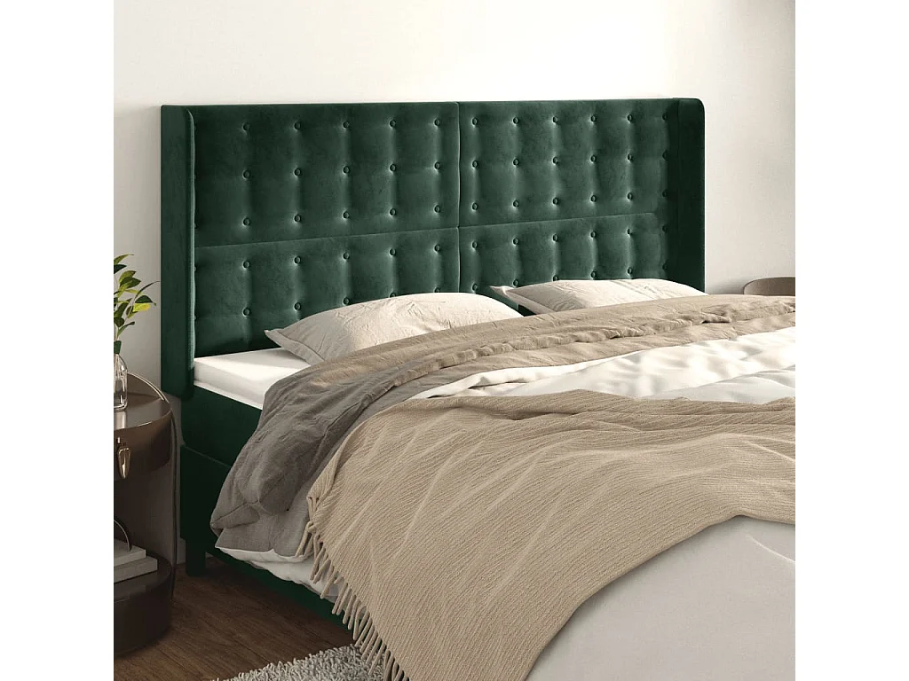 Cabecero con orejas de terciopelo verde oscuro 203x16x118/128cm