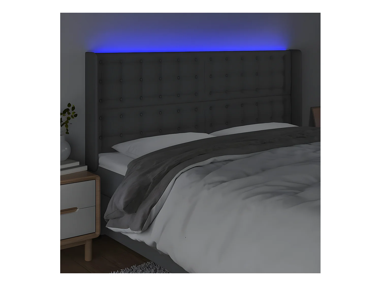 Tête de lit à LED Gris foncé 163x16x118/128 cm Tissu