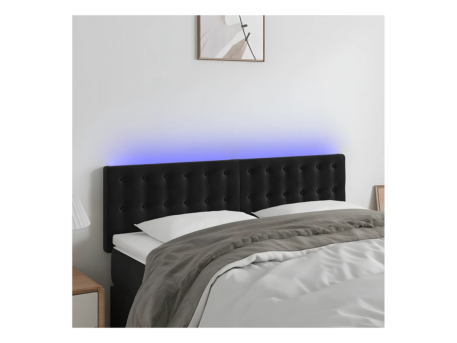 Tête de lit à LED Noir 144x5x78/88 cm Velours