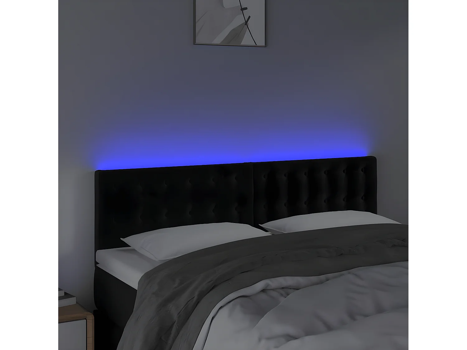 Tête de lit à LED Noir 144x5x78/88 cm Velours