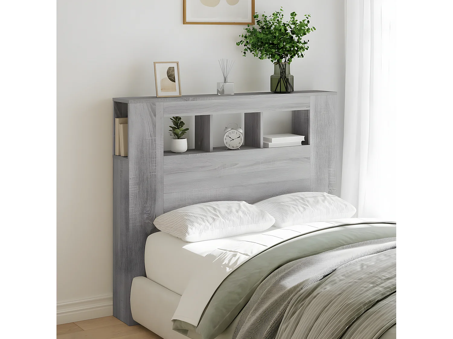 Cabecero LED madera ingeniería gris Sonoma 120x18,5x103,5 cm