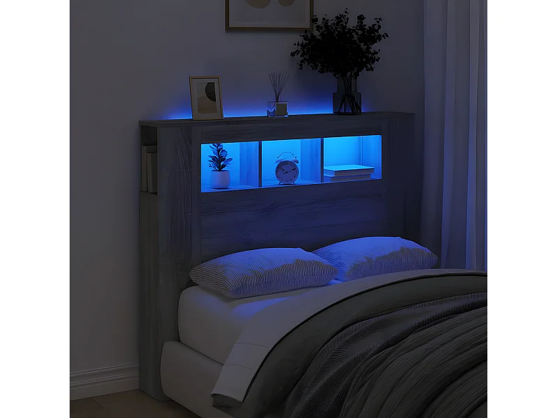 Tête de lit à LED sonoma gris 120x18,5x103,5 cm bois ingénierie