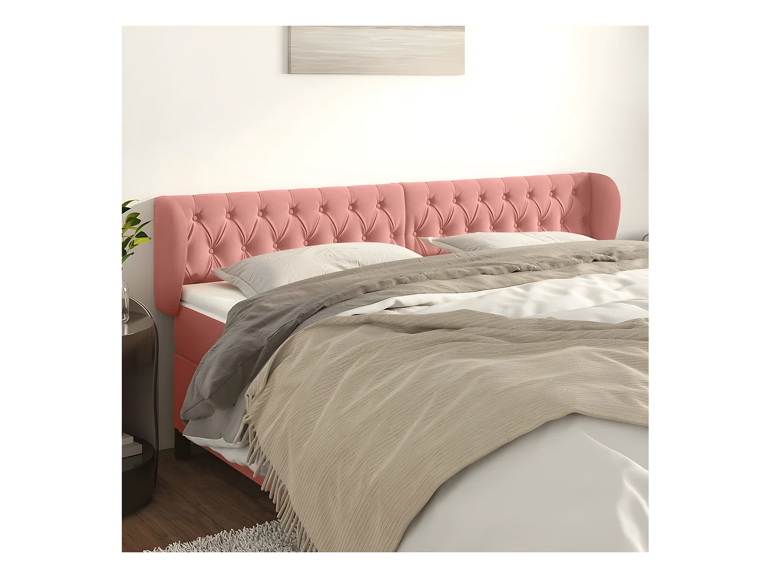 Tête de lit avec oreilles Rose 203x23x78/88 cm Velours