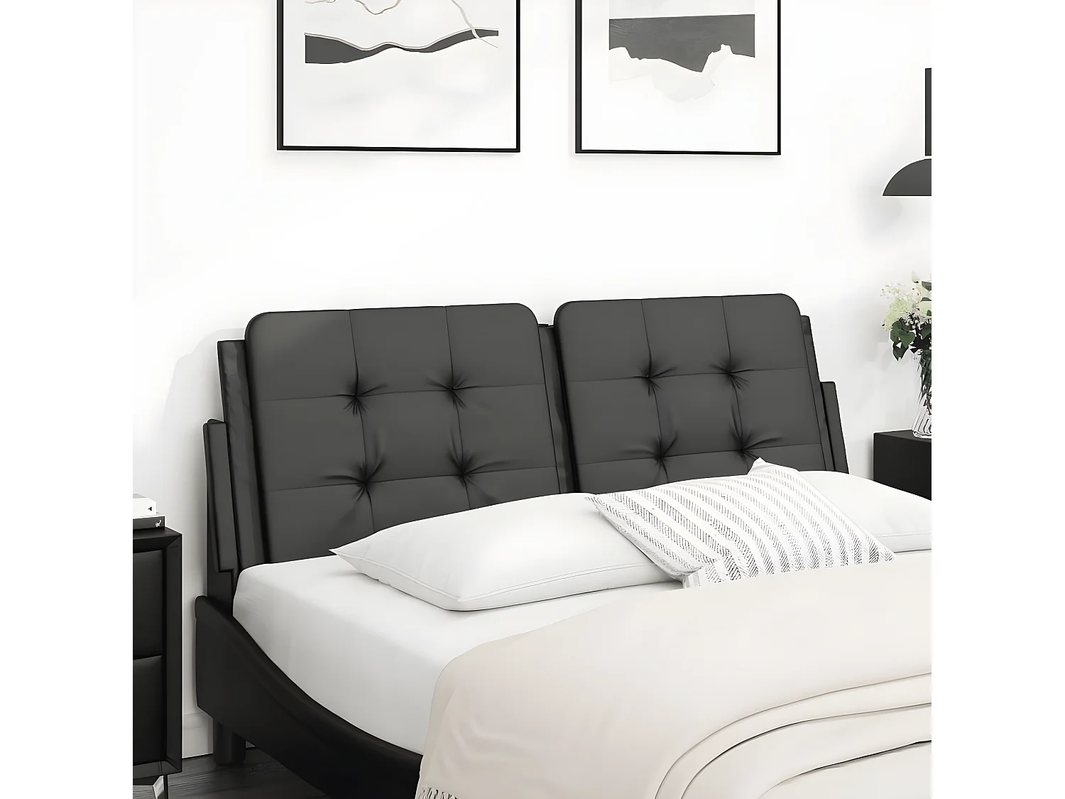 Coussin de tête de lit noir 140 cm similicuir