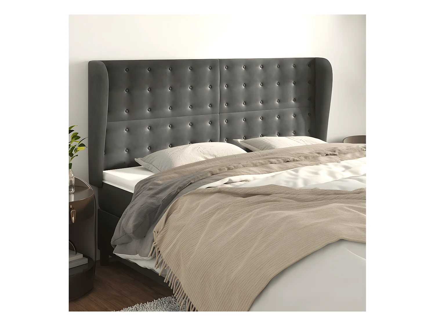 Tête de lit avec oreilles Gris foncé 183x23x118/128 cm Velours