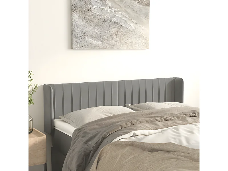 Cabecero de terciopelo gris claro 147x16x78/88 cm