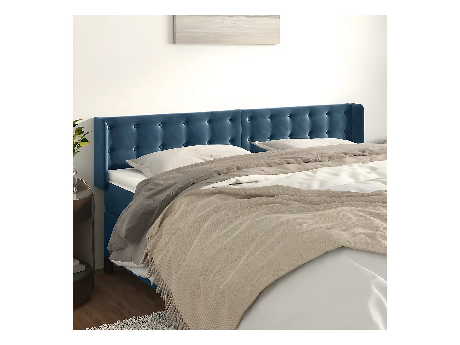 Tête de lit avec oreilles Bleu foncé 183x16x78/88 cm Velours