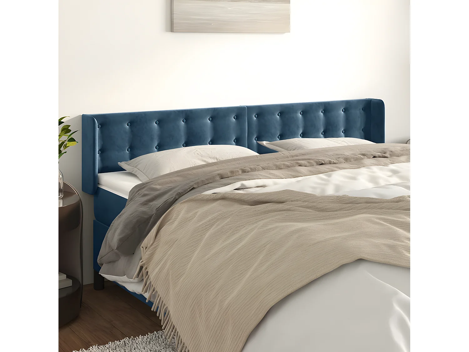Tête de lit avec oreilles Bleu foncé 183x16x78/88 cm Velours