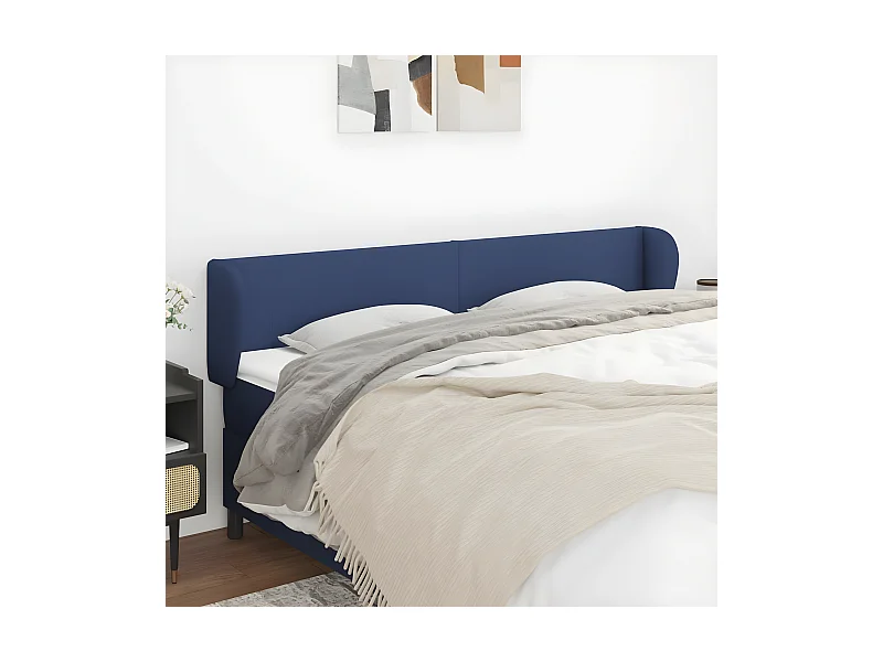 Cabeceira de cama c/ abas tecido 163x23x78/88 cm azul