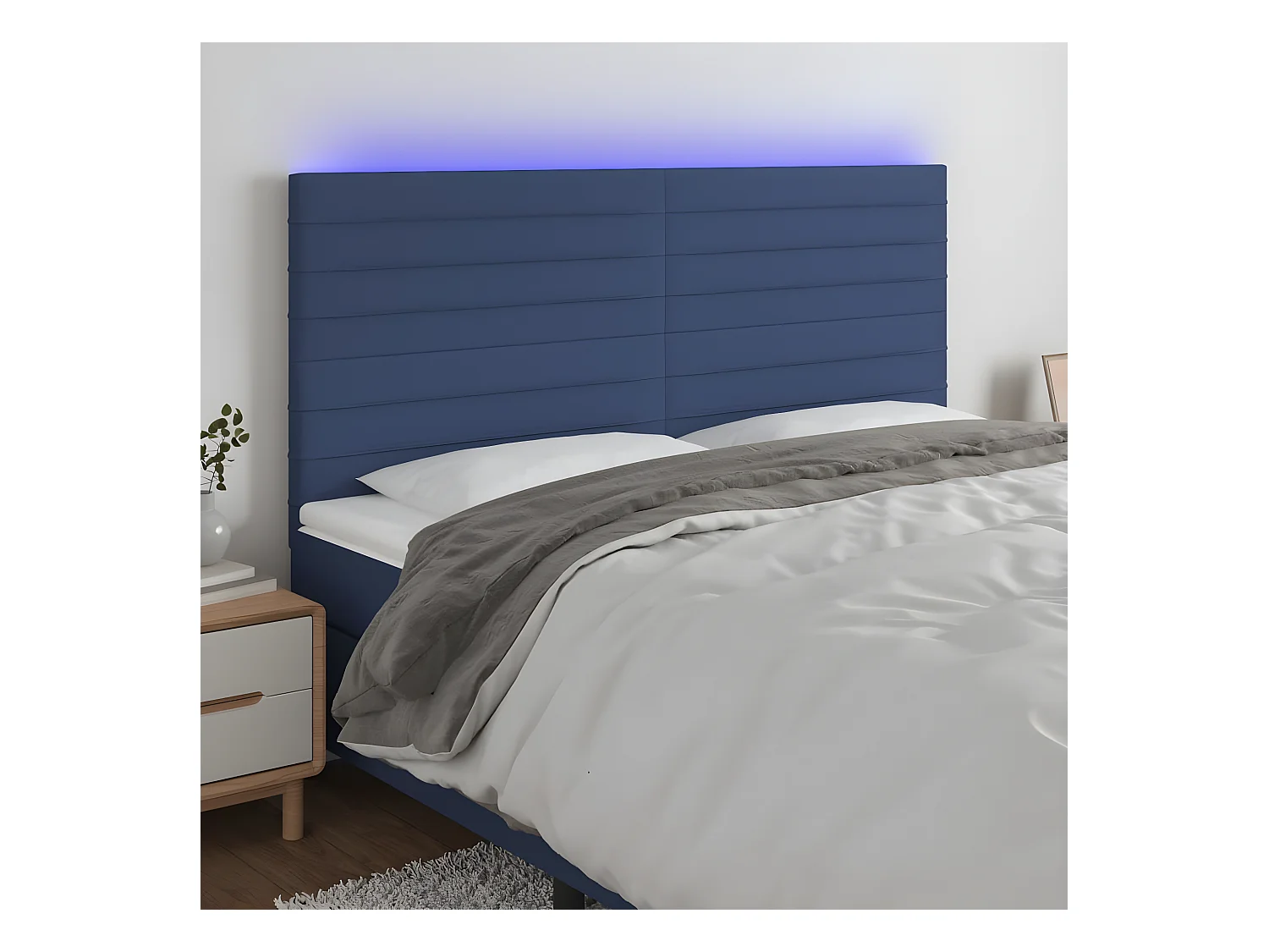 Hoofdbord LED 160x5x118/128 cm stof blauw