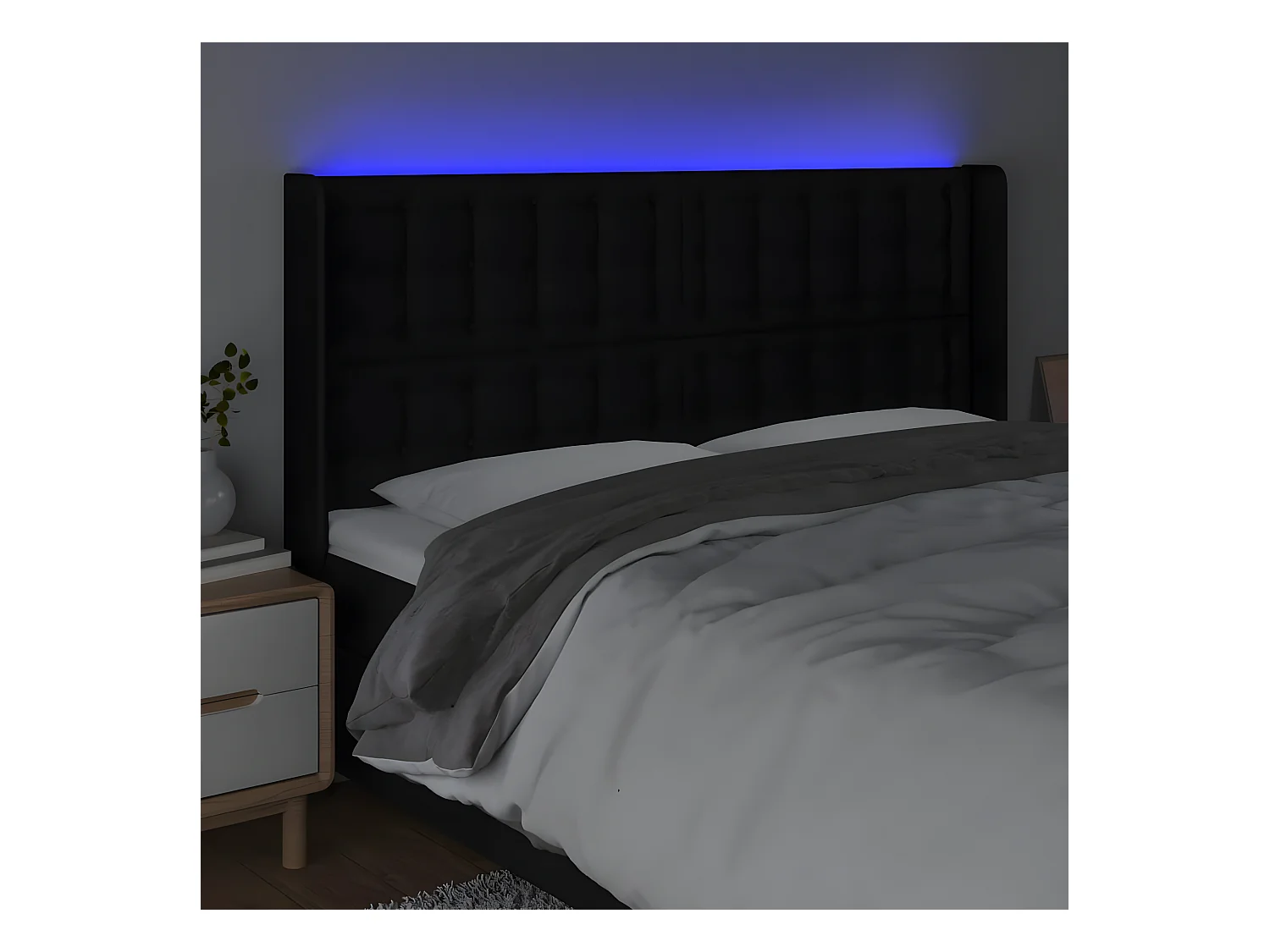 Tête de lit à LED Noir 183x16x118/128 cm Tissu