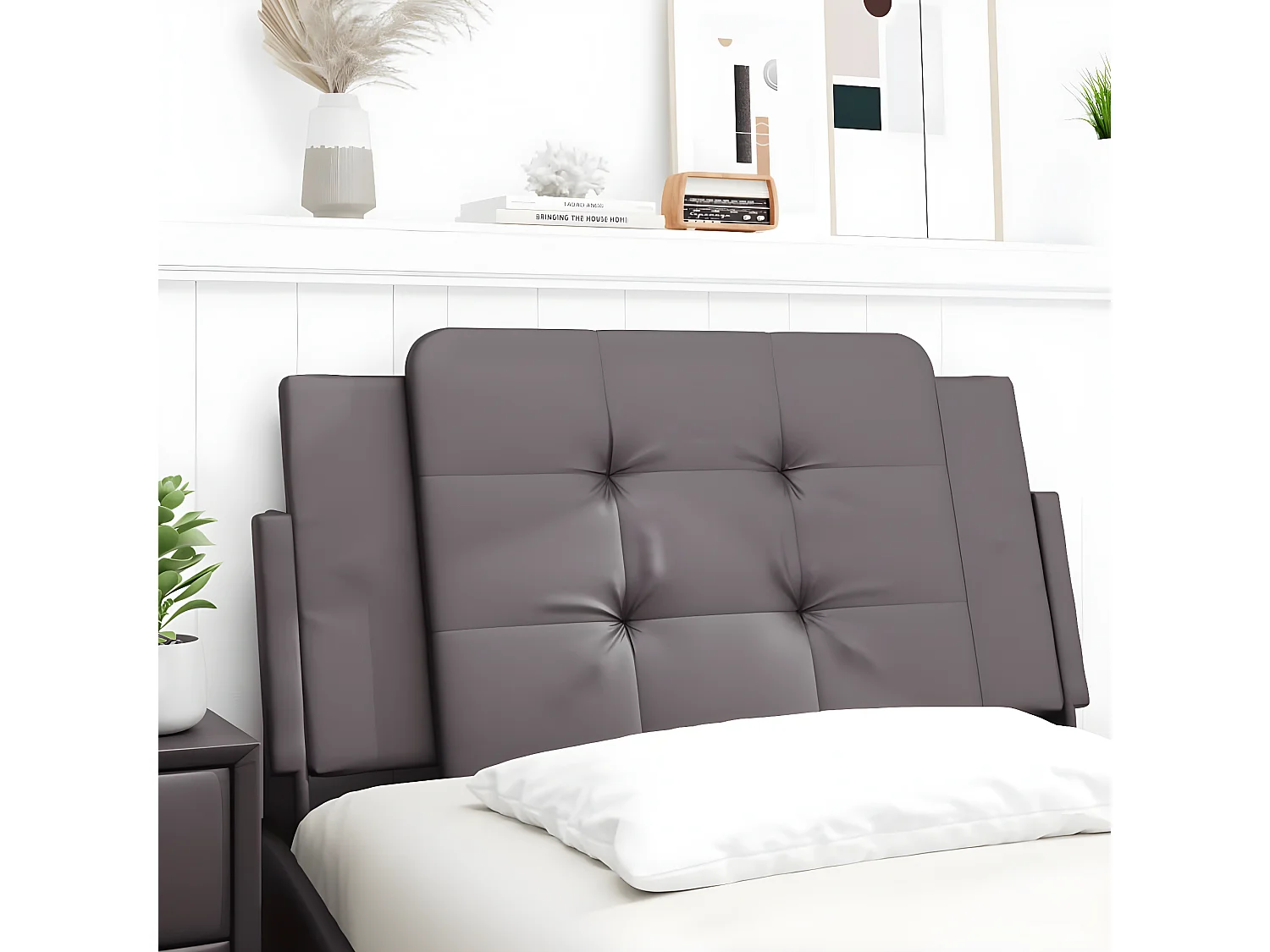Coussin de tête de lit gris 100 cm similicuir
