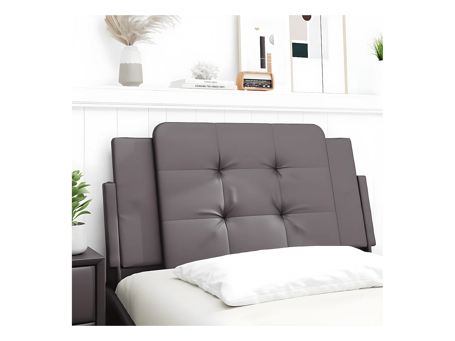 Coussin de tête de lit gris 100 cm similicuir