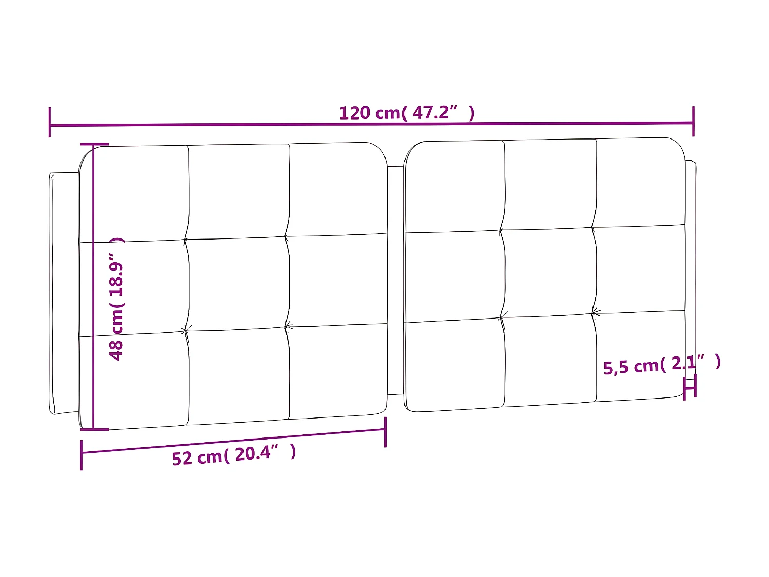 Coussin de tête de lit marron 120 cm similicuir